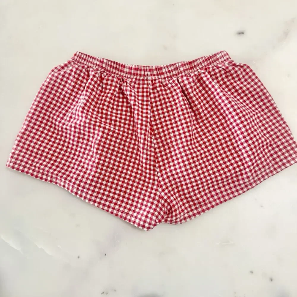 Red White Gingham Plaid Boxer Shorts Women’s L Lounge Pajama Coquette Pinterest